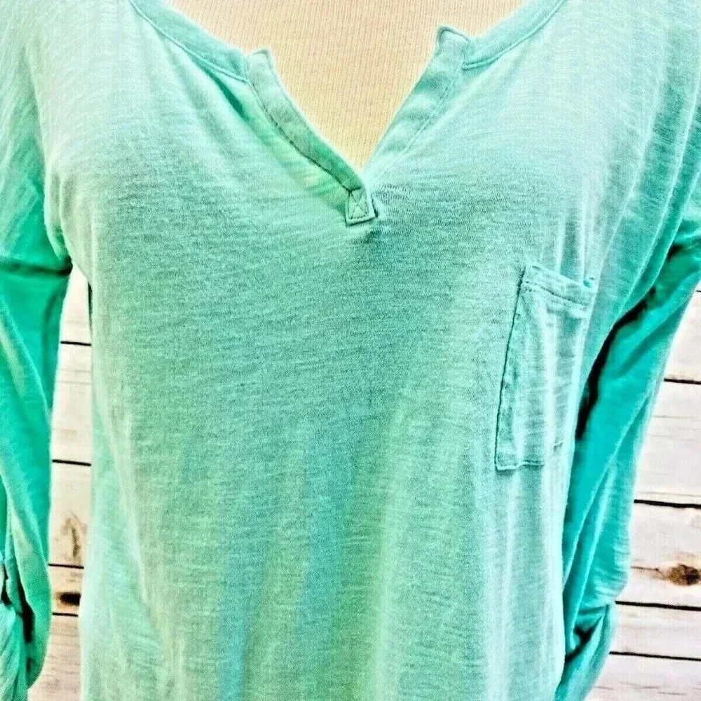 EXPRESS Women Long Sleeve Pullover V-Neck Green Casual Shirt Size Small Petite - Picture 3 of 12